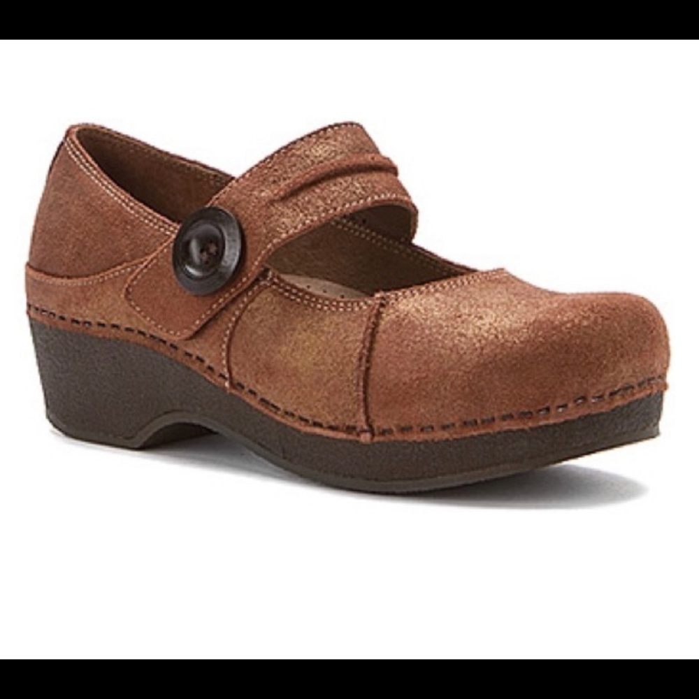 DANSKO Crepe Mary Jane Suede Clogs Copper Brown Sz 37 6.5-7 Nursing Professional
